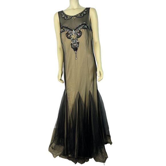 DEB mermaid style nude, black mesh overlay jeweled neckline sleeveless size 14 - Picture 1 of 16